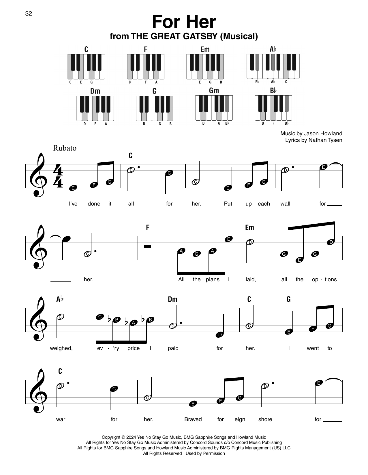 Nathan Tysen For Her (from The Great Gatsby) Sheet Music Notes & Chords for Super Easy Piano - Download or Print PDF