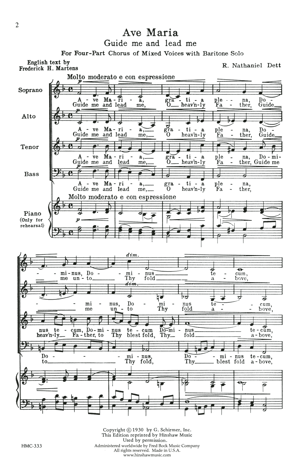 Nathaniel Dett Ave Maria Sheet Music Notes & Chords for SATB Choir - Download or Print PDF