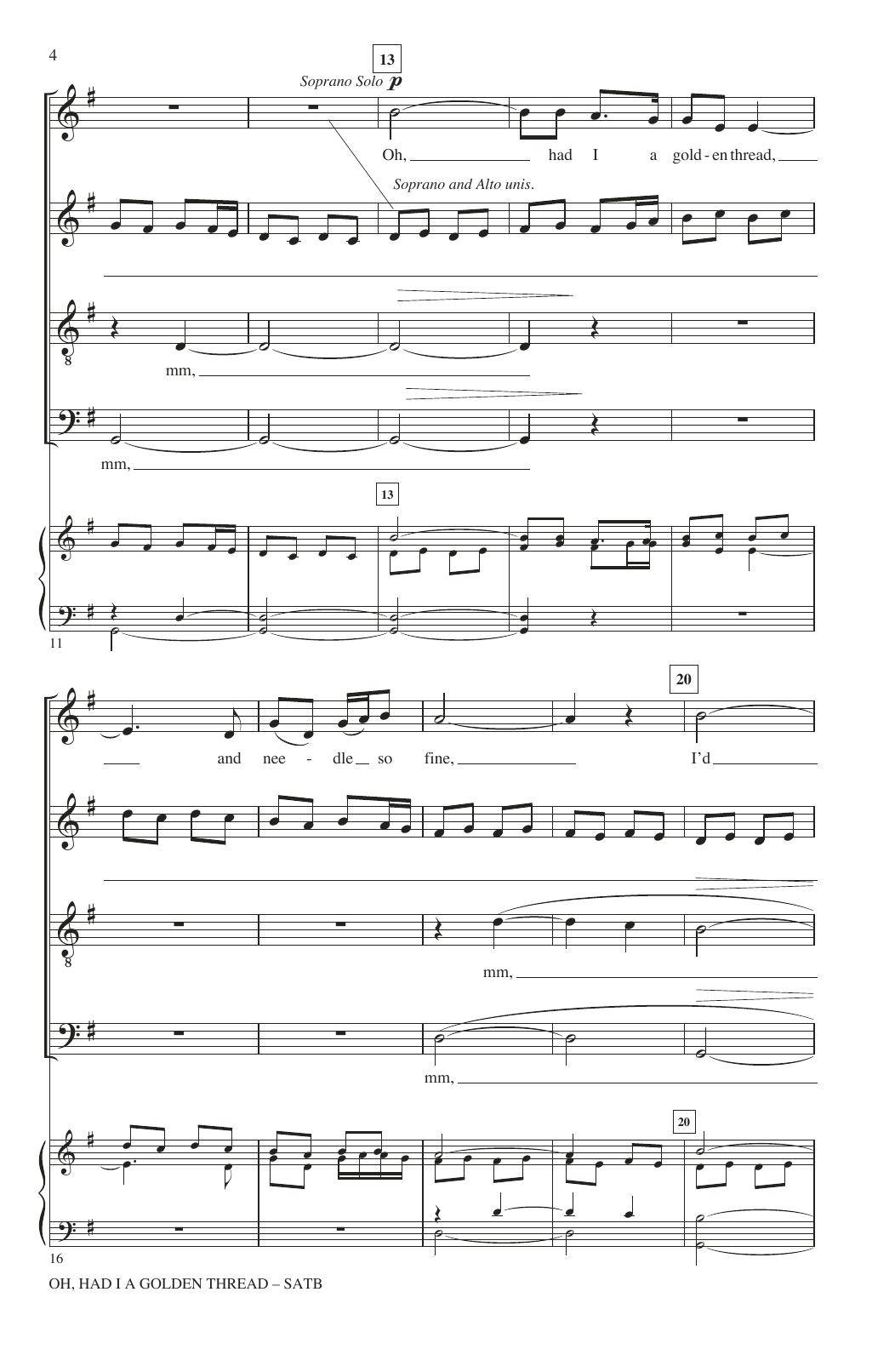 Nathaniel Lew Oh, Had I A Golden Thread Sheet Music Notes & Chords for SATB - Download or Print PDF