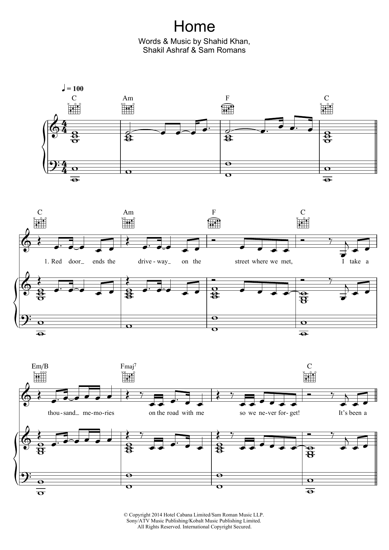Naughty Boy Home (feat. Sam Romans) Sheet Music Notes & Chords for Piano, Vocal & Guitar (Right-Hand Melody) - Download or Print PDF