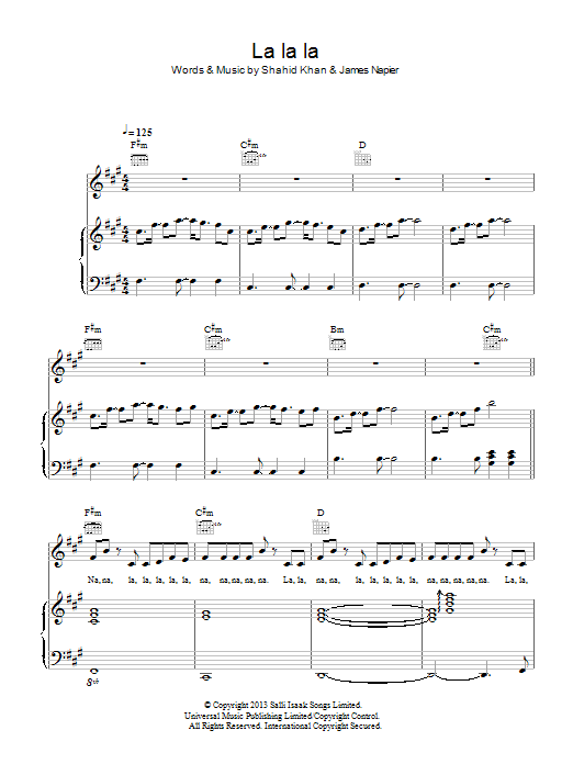 Naughty Boy La La La Sheet Music Notes & Chords for Piano, Vocal & Guitar - Download or Print PDF