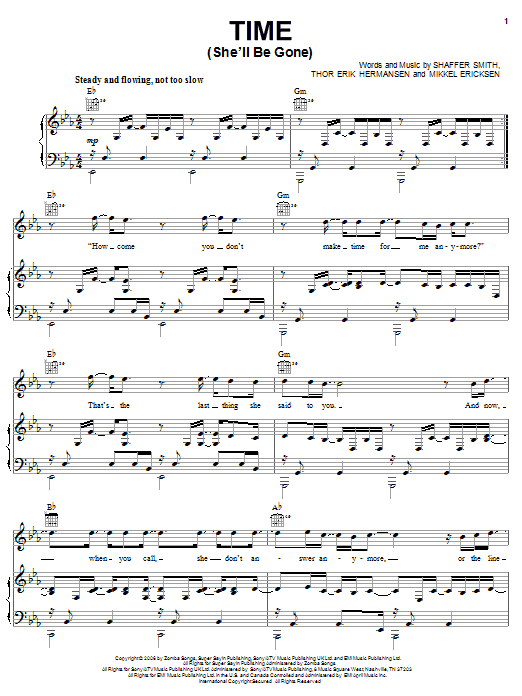 Ne-Yo Time (She'll Be Gone) Sheet Music Notes & Chords for Piano, Vocal & Guitar (Right-Hand Melody) - Download or Print PDF