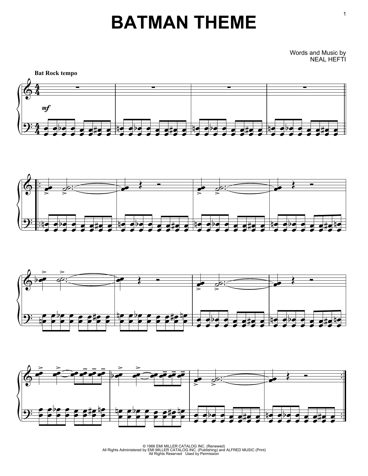 Neal Hefti Batman Theme Sheet Music Notes & Chords for Real Book – Melody & Chords - Download or Print PDF