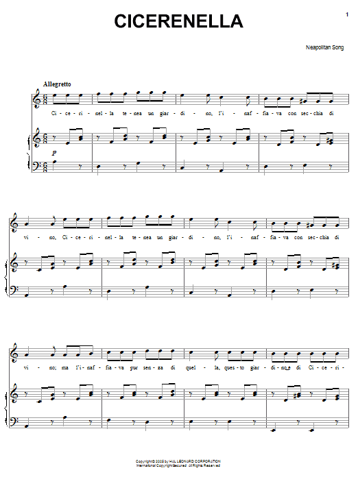 Neapolitan Song Cicerenella Sheet Music Notes & Chords for Piano, Vocal & Guitar (Right-Hand Melody) - Download or Print PDF