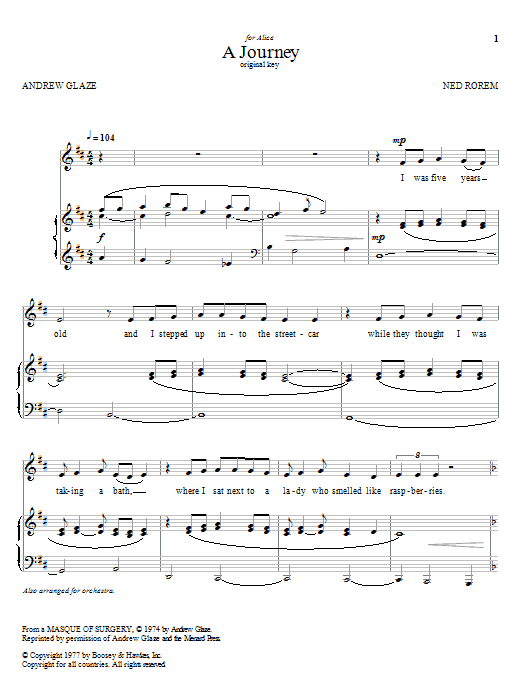 Ned Rorem A Journey Sheet Music Notes & Chords for Piano, Vocal & Guitar (Right-Hand Melody) - Download or Print PDF