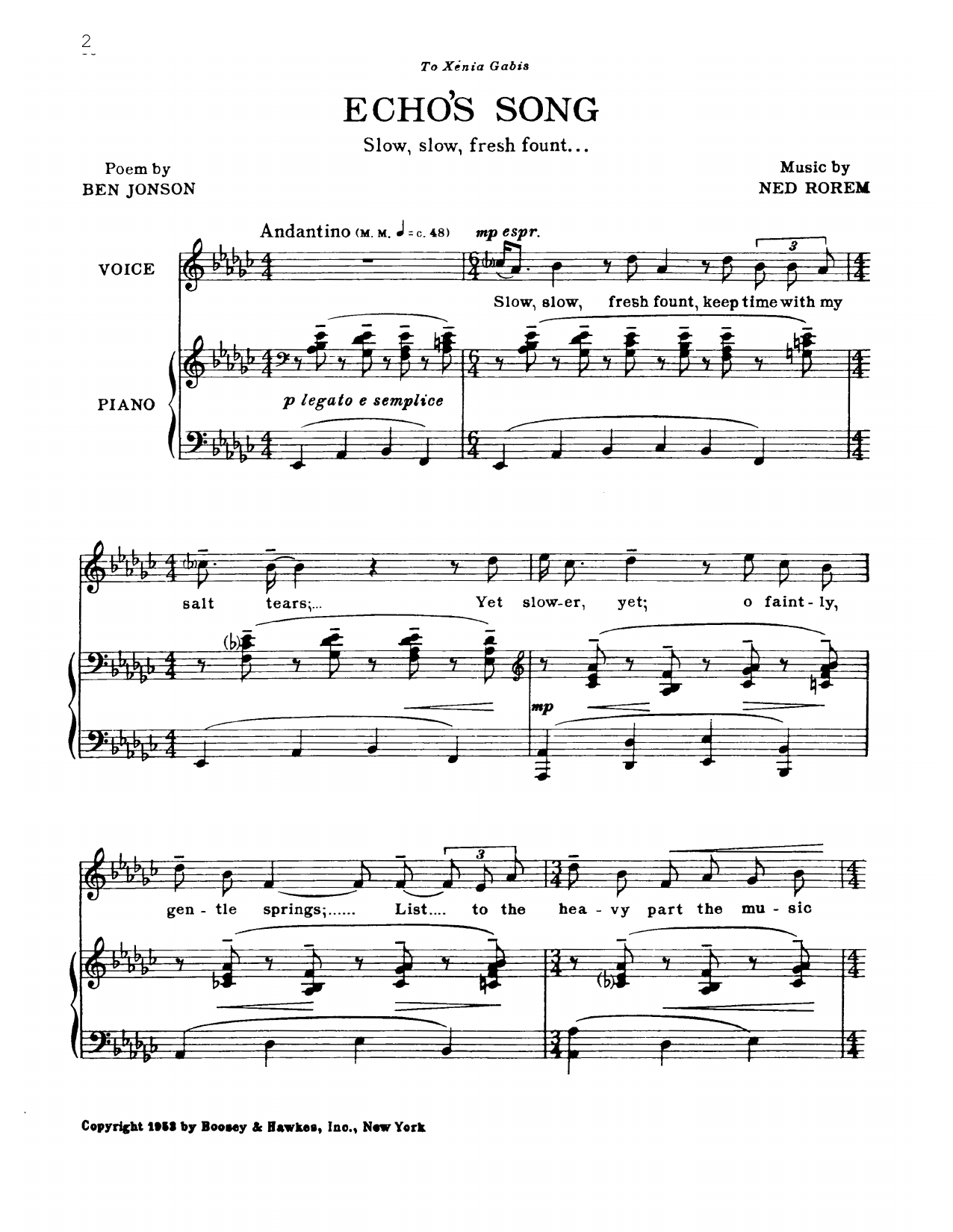 Ned Rorem Echo's Song Sheet Music Notes & Chords for Piano & Vocal - Download or Print PDF