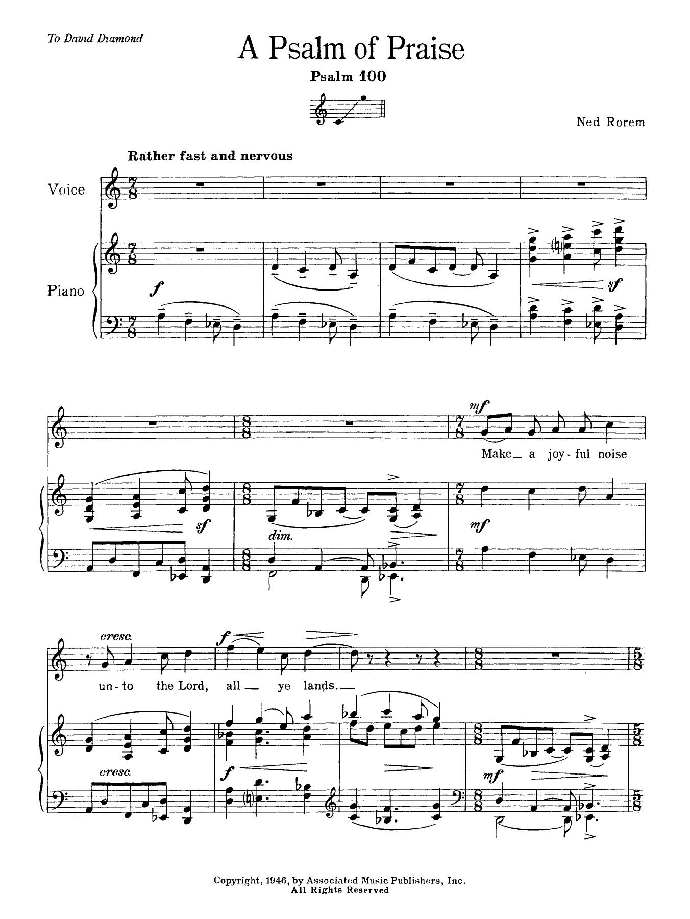 Ned Rorem Psalm Of Praise (Psalm 100) Sheet Music Notes & Chords for Voice - Download or Print PDF