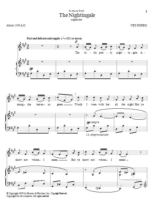 Ned Rorem The Nightingale Sheet Music Notes & Chords for Piano & Vocal - Download or Print PDF