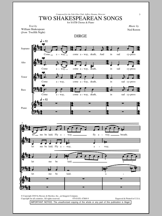 Ned Rorem Two Shakespearean Songs Sheet Music Notes & Chords for SATB - Download or Print PDF