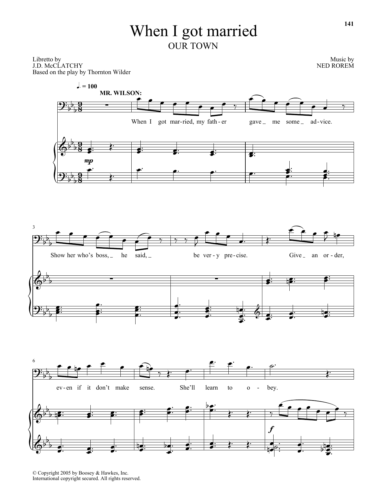 Ned Rorem When I got married (from Our Town) Sheet Music Notes & Chords for Piano & Vocal - Download or Print PDF