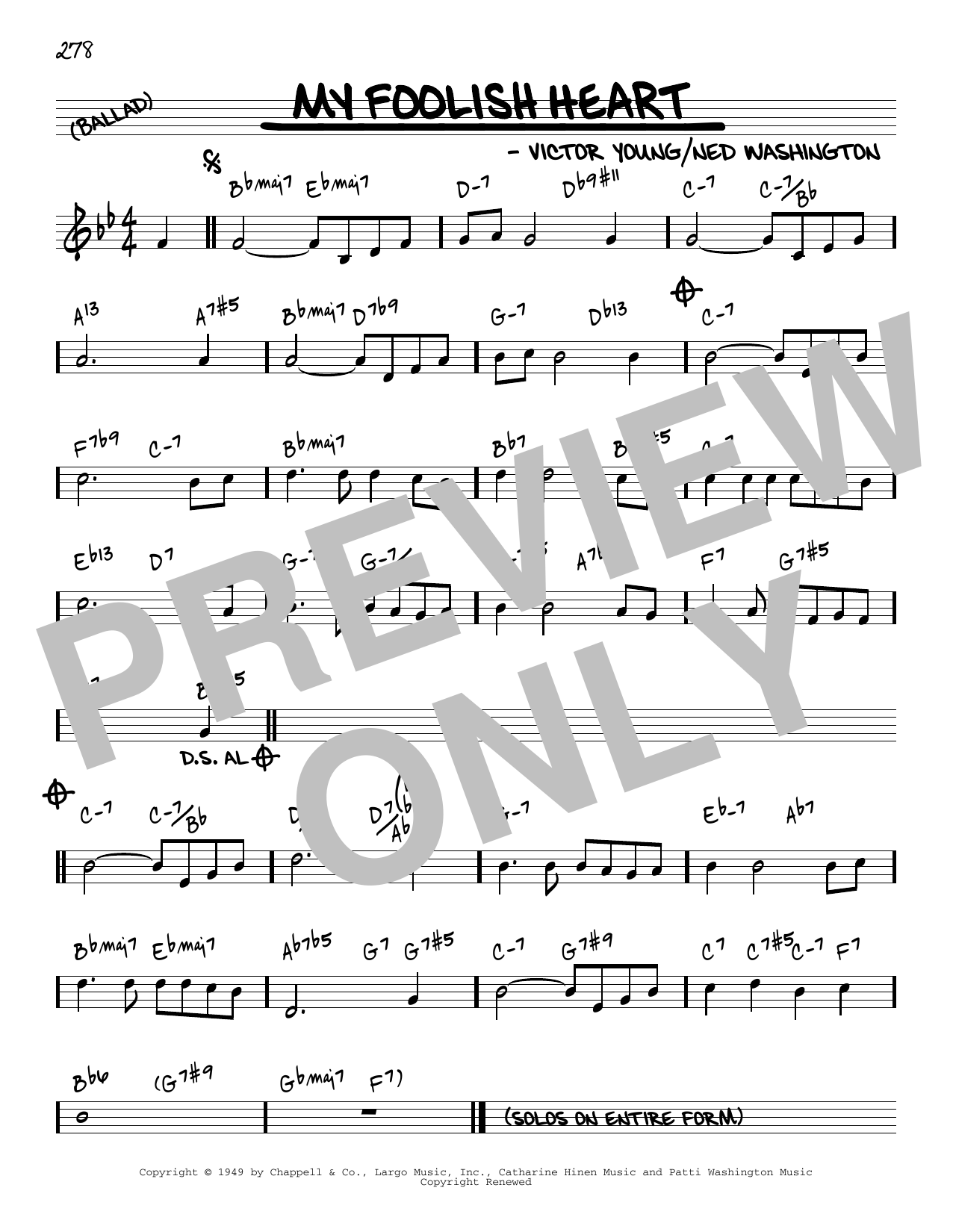 Ned Washington & Victor Young My Foolish Heart [Reharmonized version] (arr. Jack Grassel) Sheet Music Notes & Chords for Real Book – Melody & Chords - Download or Print PDF