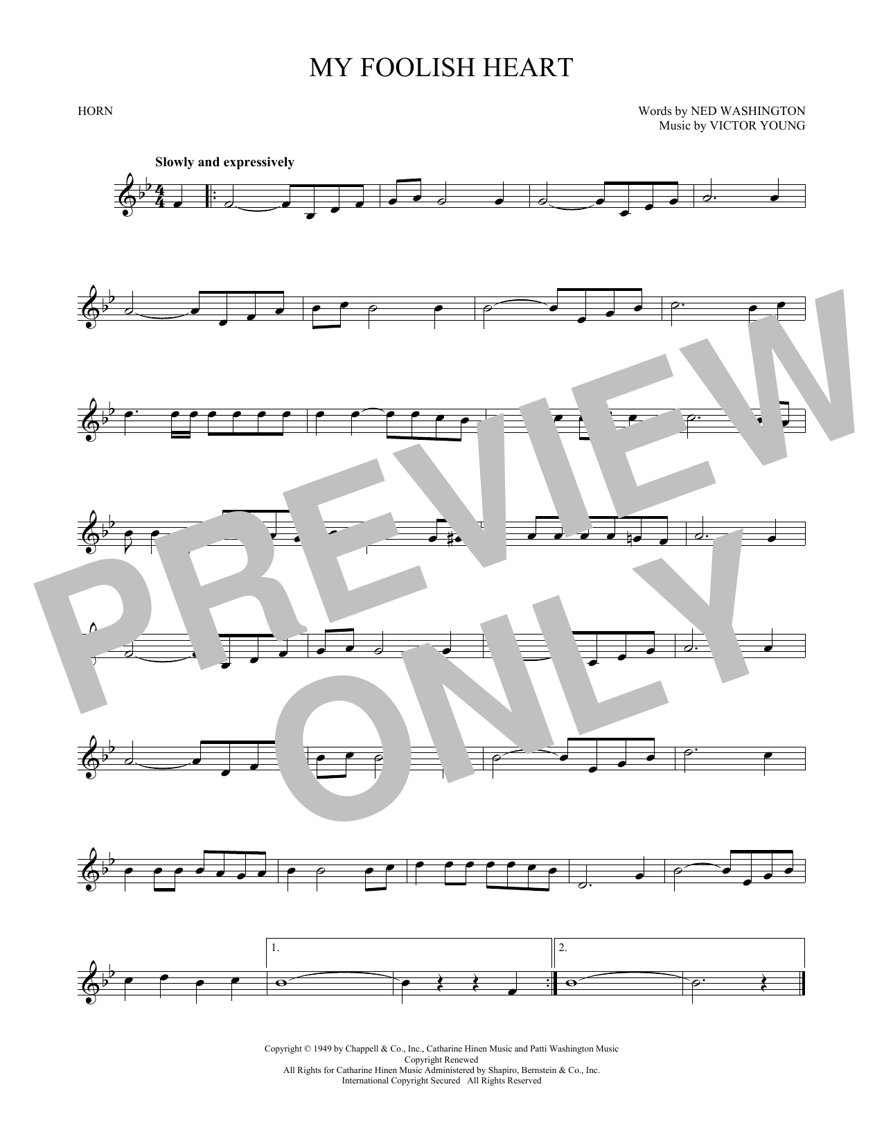 Ned Washington & Victor Young My Foolish Heart Sheet Music Notes & Chords for Trombone Solo - Download or Print PDF