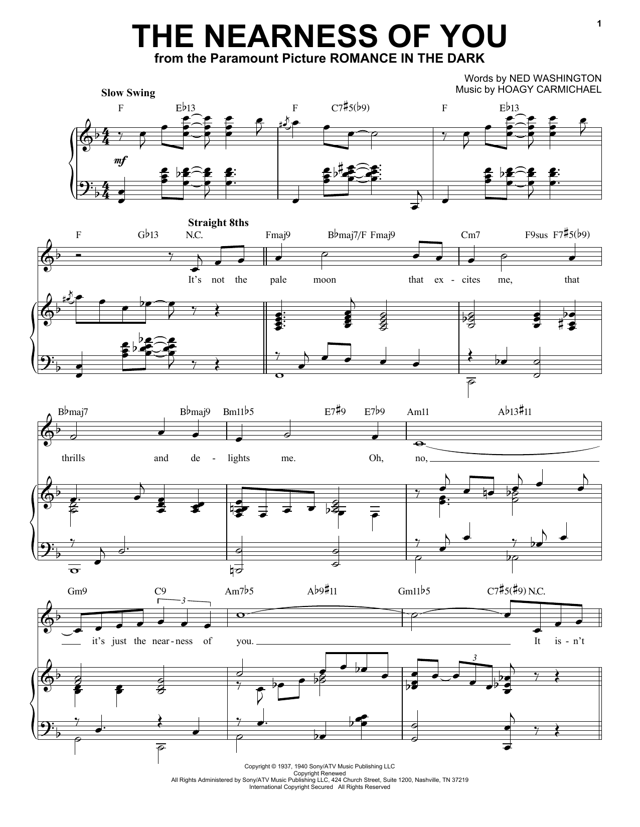 Ned Washington and Hoagy Carmichael The Nearness Of You [Jazz version] (arr. Brent Edstrom) Sheet Music Notes & Chords for Piano & Vocal - Download or Print PDF