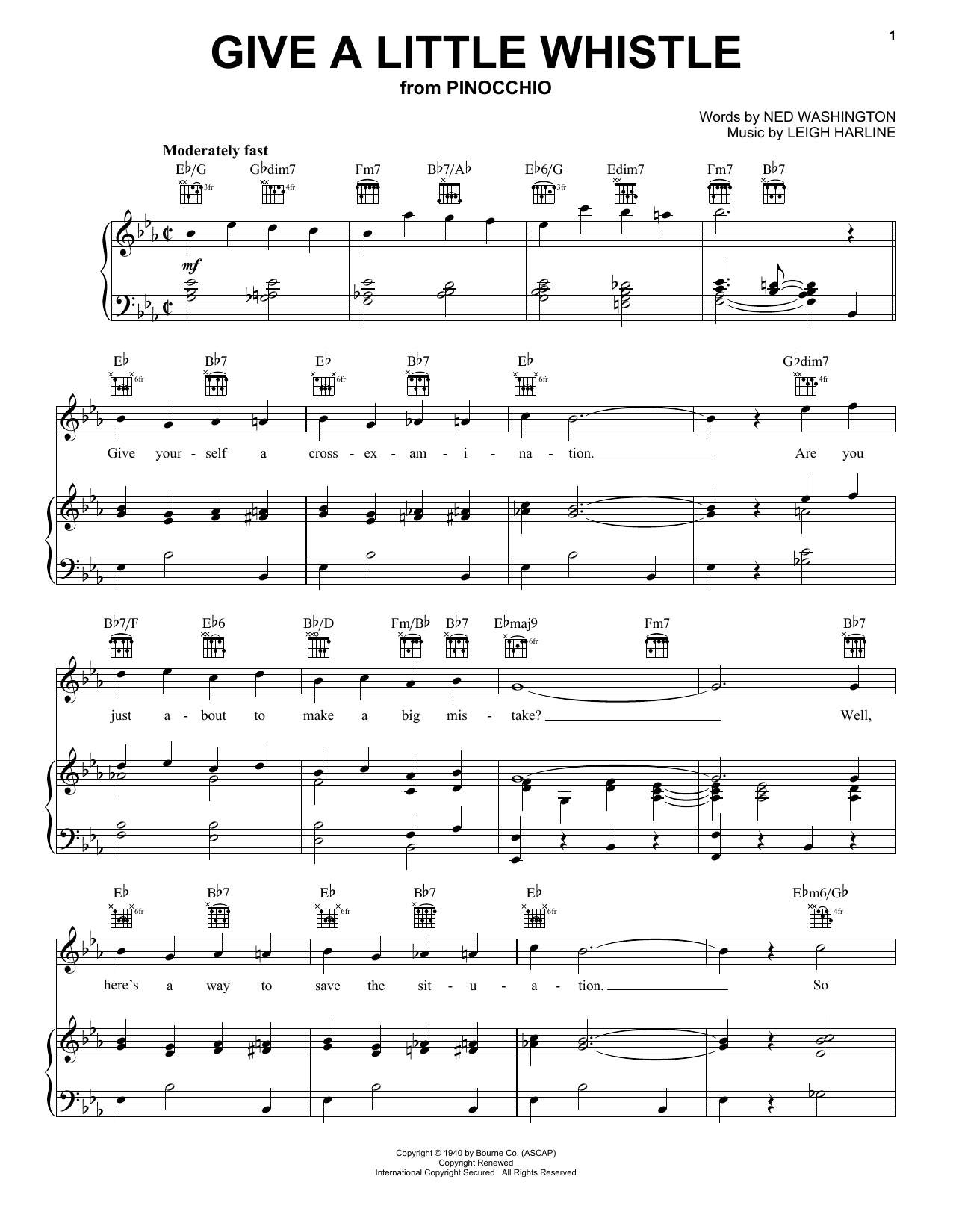 Ned Washington and Leigh Harline Give A Little Whistle (from Pinocchio) Sheet Music Notes & Chords for Recorder Solo - Download or Print PDF