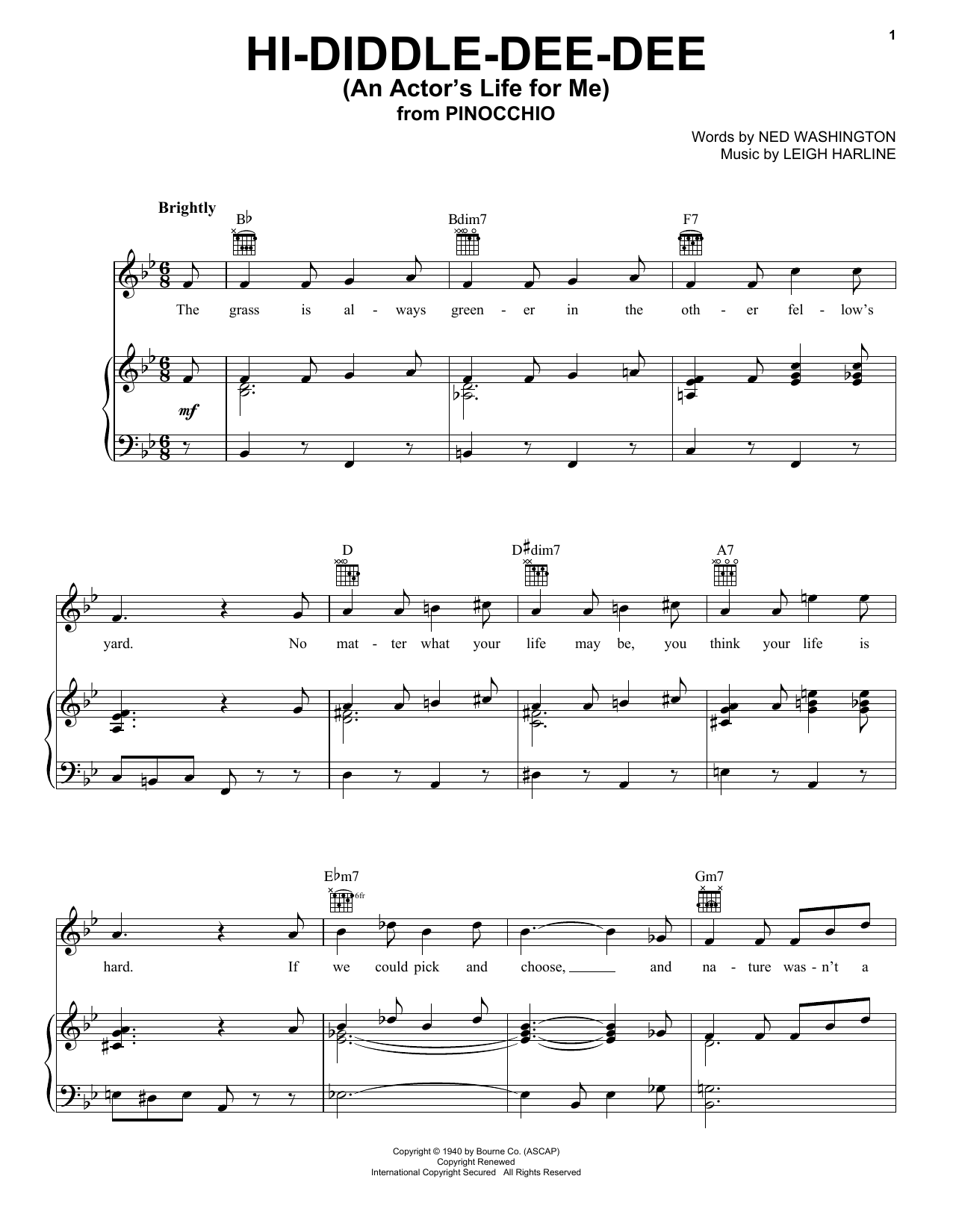 Leigh Harline Hi-Diddle-Dee-Dee (An Actor's Life For Me) Sheet Music Notes & Chords for Cello - Download or Print PDF