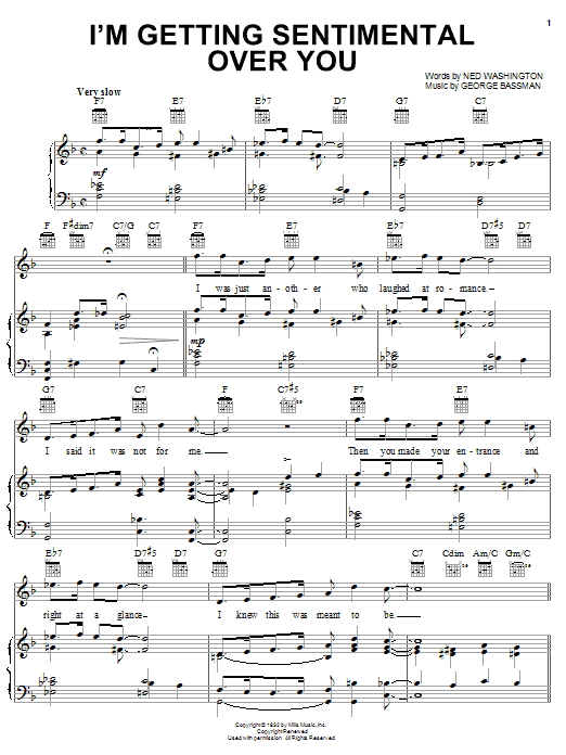 Ned Washington I'm Gettin' Sentimental Over You Sheet Music Notes & Chords for Piano, Vocal & Guitar (Right-Hand Melody) - Download or Print PDF