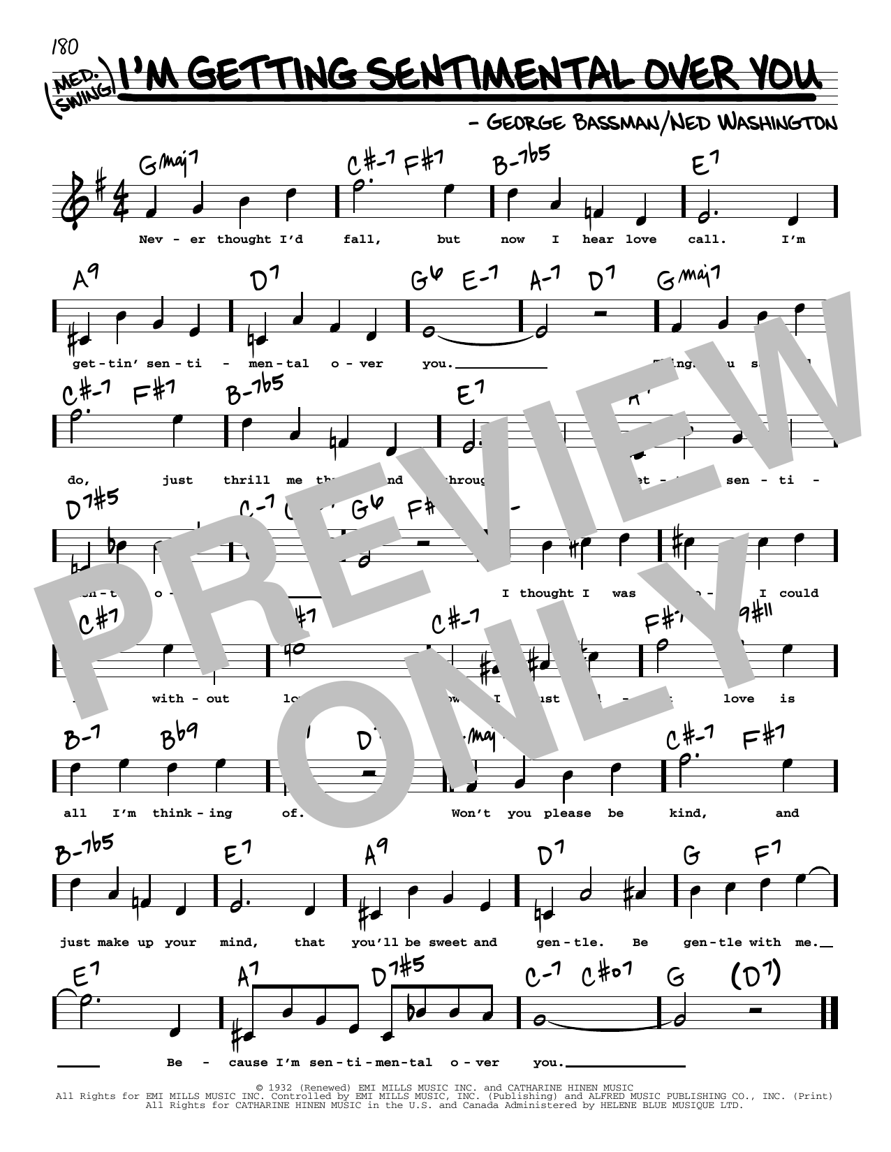 Ned Washington I'm Getting Sentimental Over You (High Voice) Sheet Music Notes & Chords for Real Book – Melody, Lyrics & Chords - Download or Print PDF