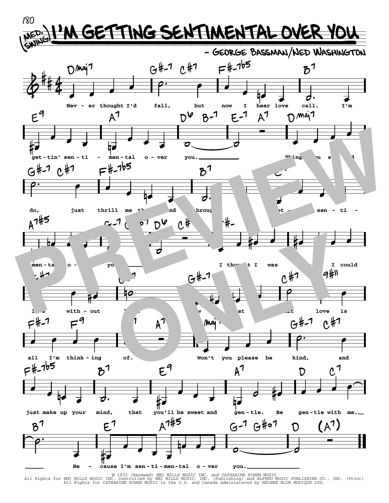 Ned Washington I'm Getting Sentimental Over You (Low Voice) Sheet Music Notes & Chords for Real Book – Melody, Lyrics & Chords - Download or Print PDF