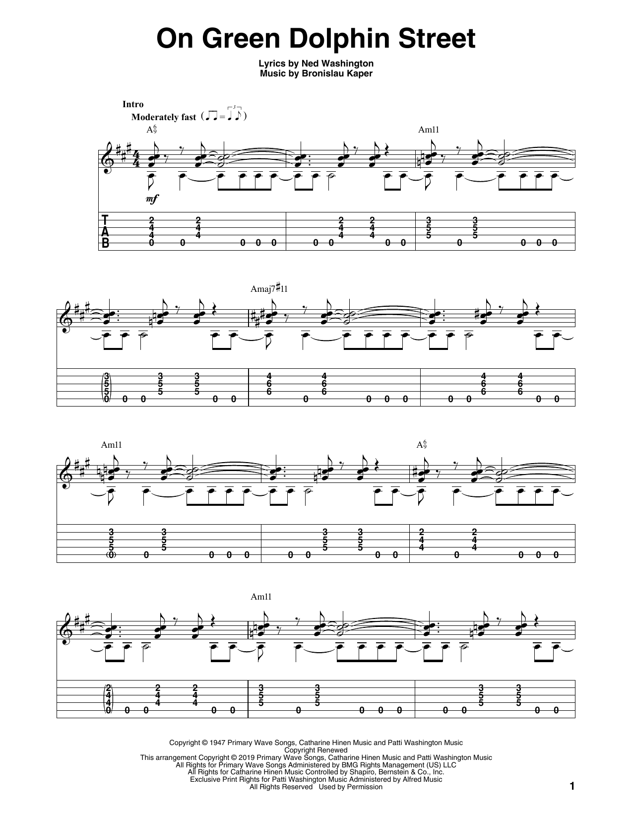 Ned Washington On Green Dolphin Street (arr. Bill LaFleur) Sheet Music Notes & Chords for Solo Guitar Tab - Download or Print PDF