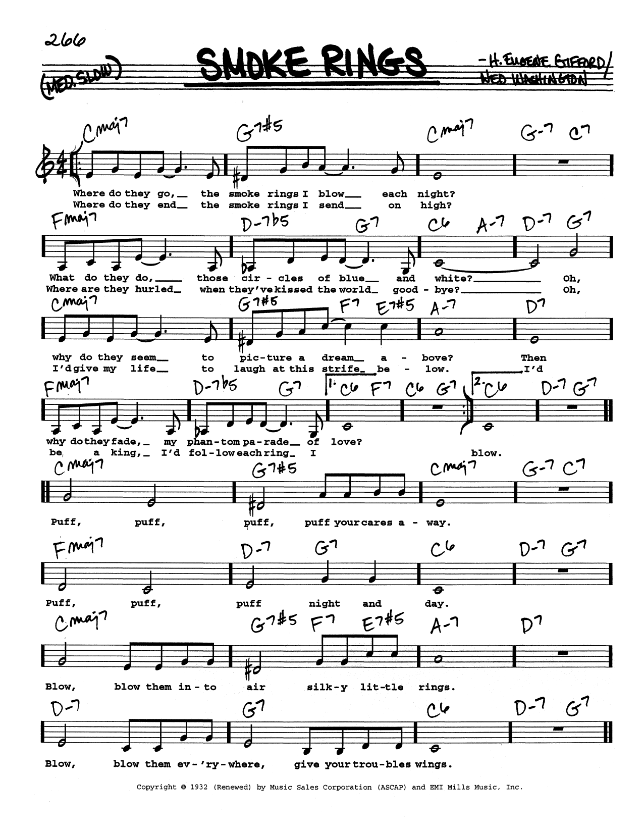 Ned Washington Smoke Rings (Low Voice) Sheet Music Notes & Chords for Real Book – Melody, Lyrics & Chords - Download or Print PDF