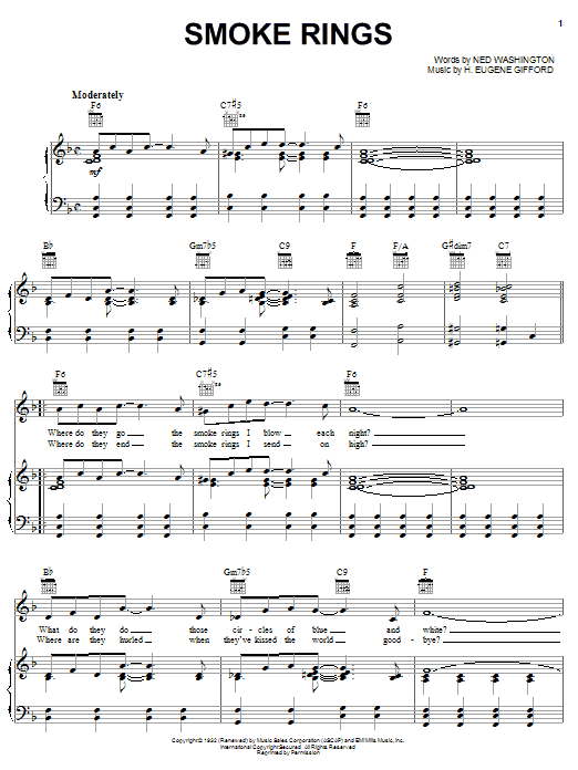 Ned Washington Smoke Rings Sheet Music Notes & Chords for Real Book - Melody & Chords - C Instruments - Download or Print PDF