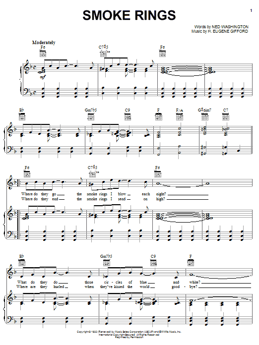 Ned Washington Smoke Rings Sheet Music Notes & Chords for Real Book - Melody, Lyrics & Chords - C Instruments - Download or Print PDF