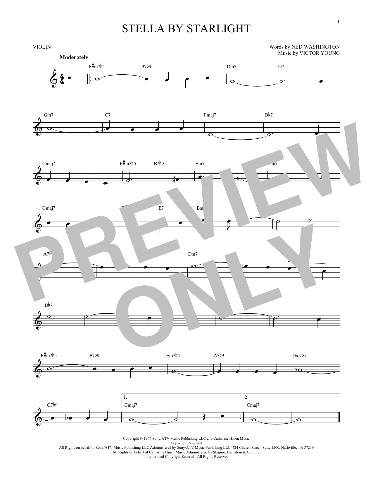 Ned Washington Stella By Starlight Sheet Music Notes & Chords for Violin - Download or Print PDF