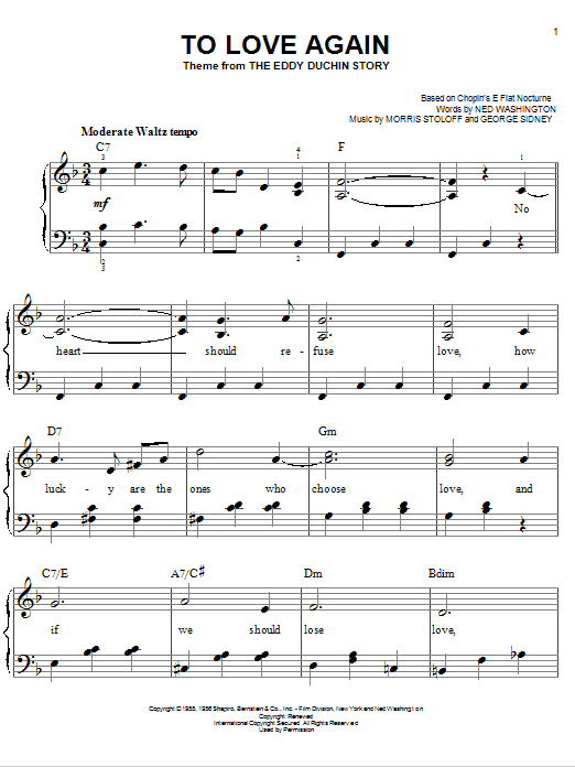 Ned Washington To Love Again Sheet Music Notes & Chords for Easy Piano - Download or Print PDF
