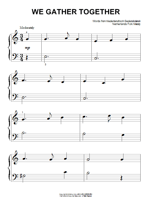 Nederlandtsch Gedenckclanck We Gather Together Sheet Music Notes & Chords for SPREP - Download or Print PDF