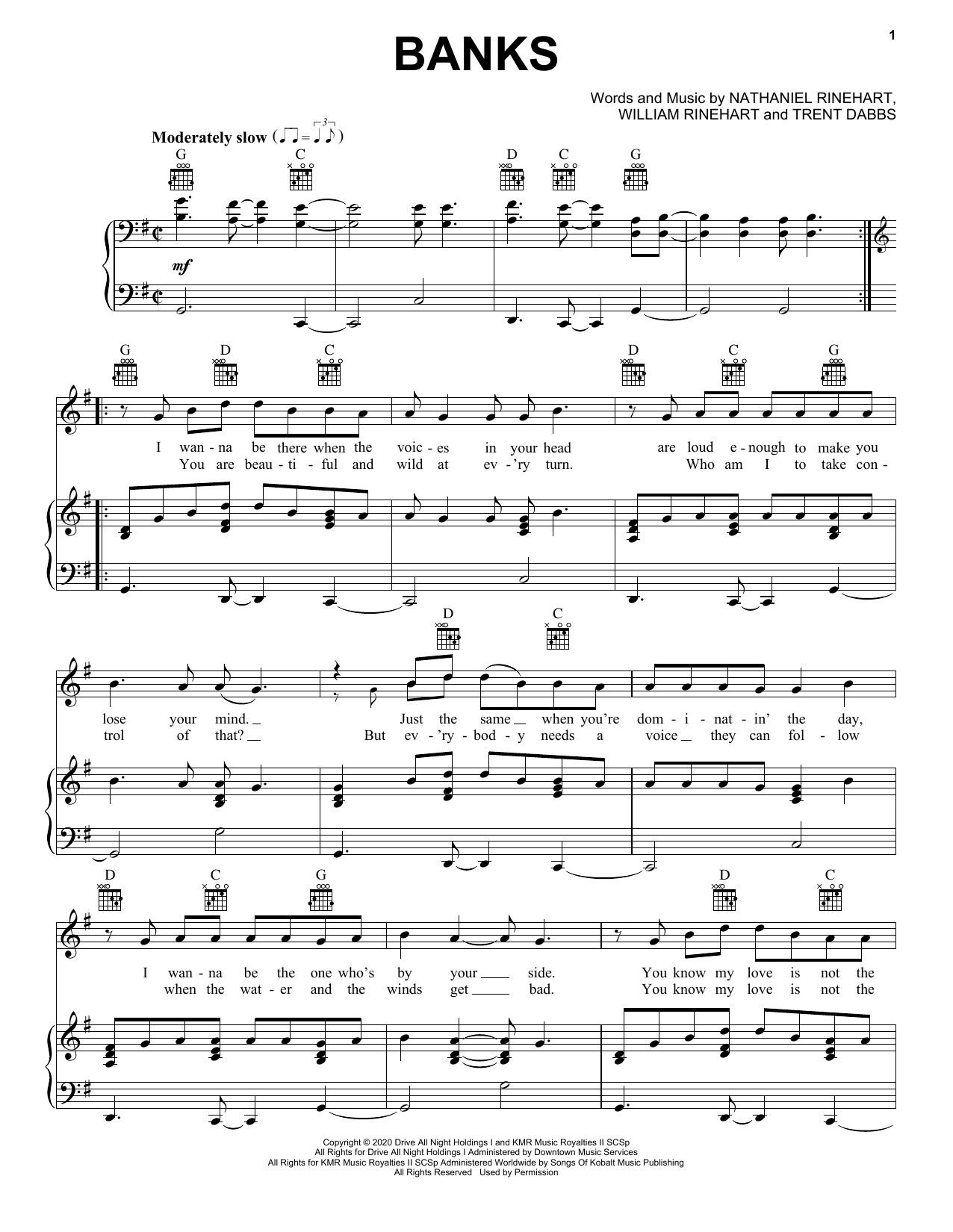 NEEDTOBREATHE Banks Sheet Music Notes & Chords for Piano, Vocal & Guitar Chords (Right-Hand Melody) - Download or Print PDF