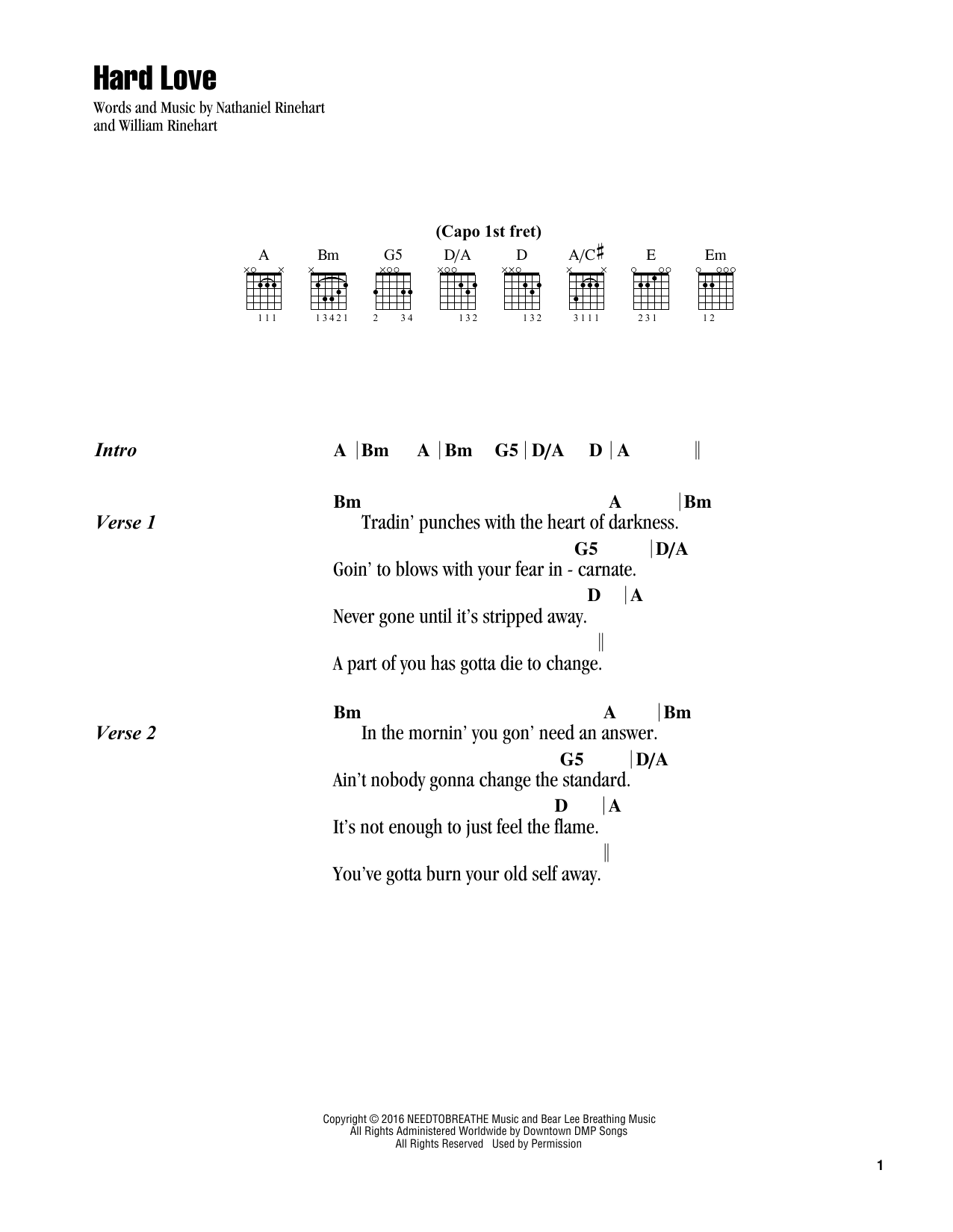 NEEDTOBREATHE Hard Love Sheet Music Notes & Chords for Piano, Vocal & Guitar Chords (Right-Hand Melody) - Download or Print PDF