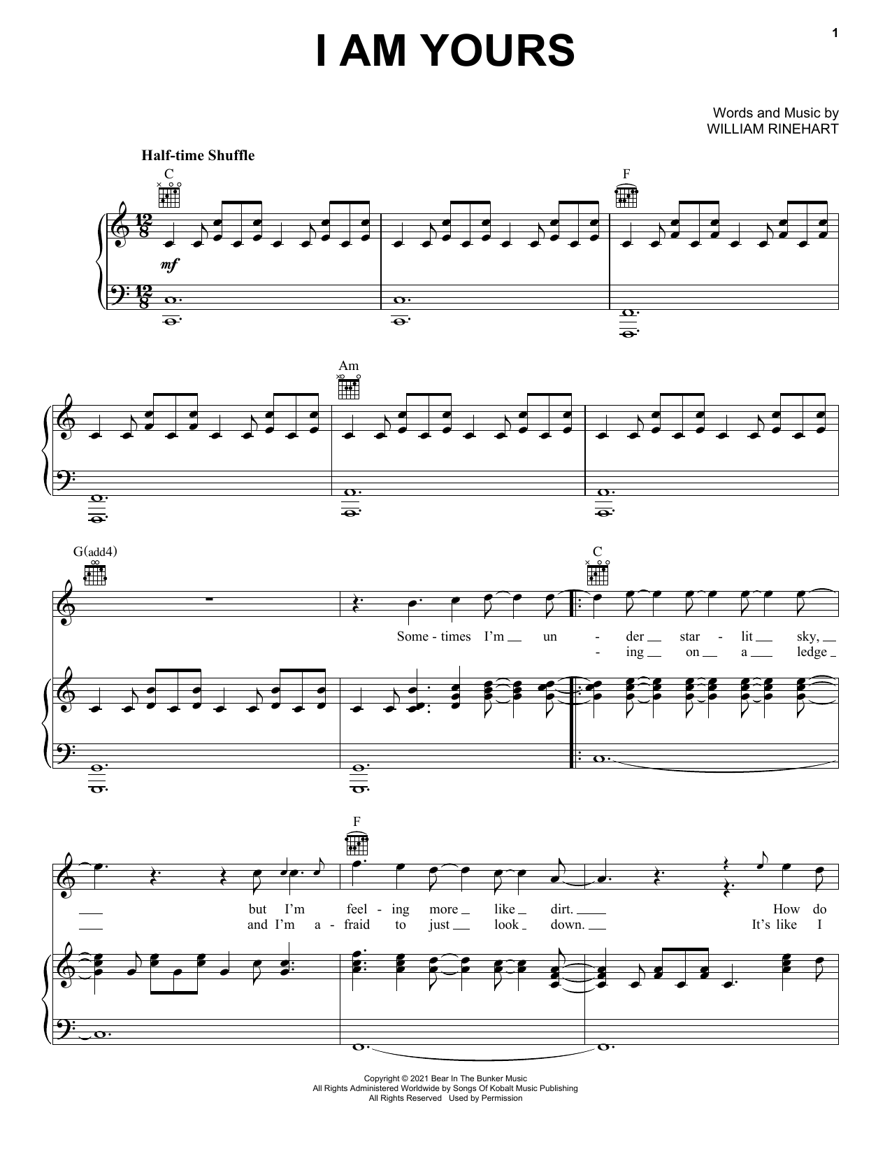 NEEDTOBREATHE I Am Yours Sheet Music Notes & Chords for Piano, Vocal & Guitar Chords (Right-Hand Melody) - Download or Print PDF