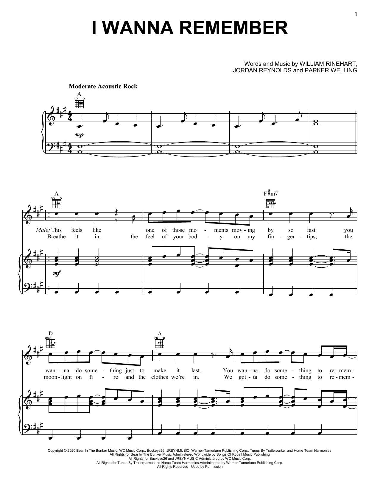 NEEDTOBREATHE I Wanna Remember (feat. Carrie Underwood) Sheet Music Notes & Chords for Piano, Vocal & Guitar (Right-Hand Melody) - Download or Print PDF
