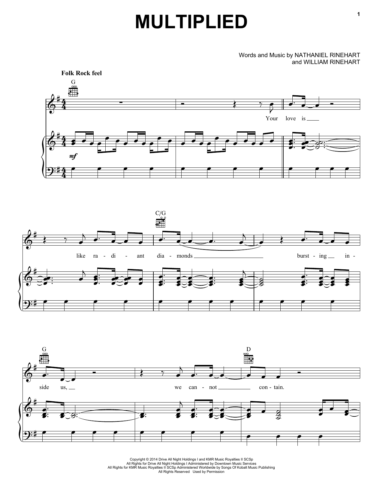 NEEDTOBREATHE Multiplied Sheet Music Notes & Chords for Melody Line, Lyrics & Chords - Download or Print PDF