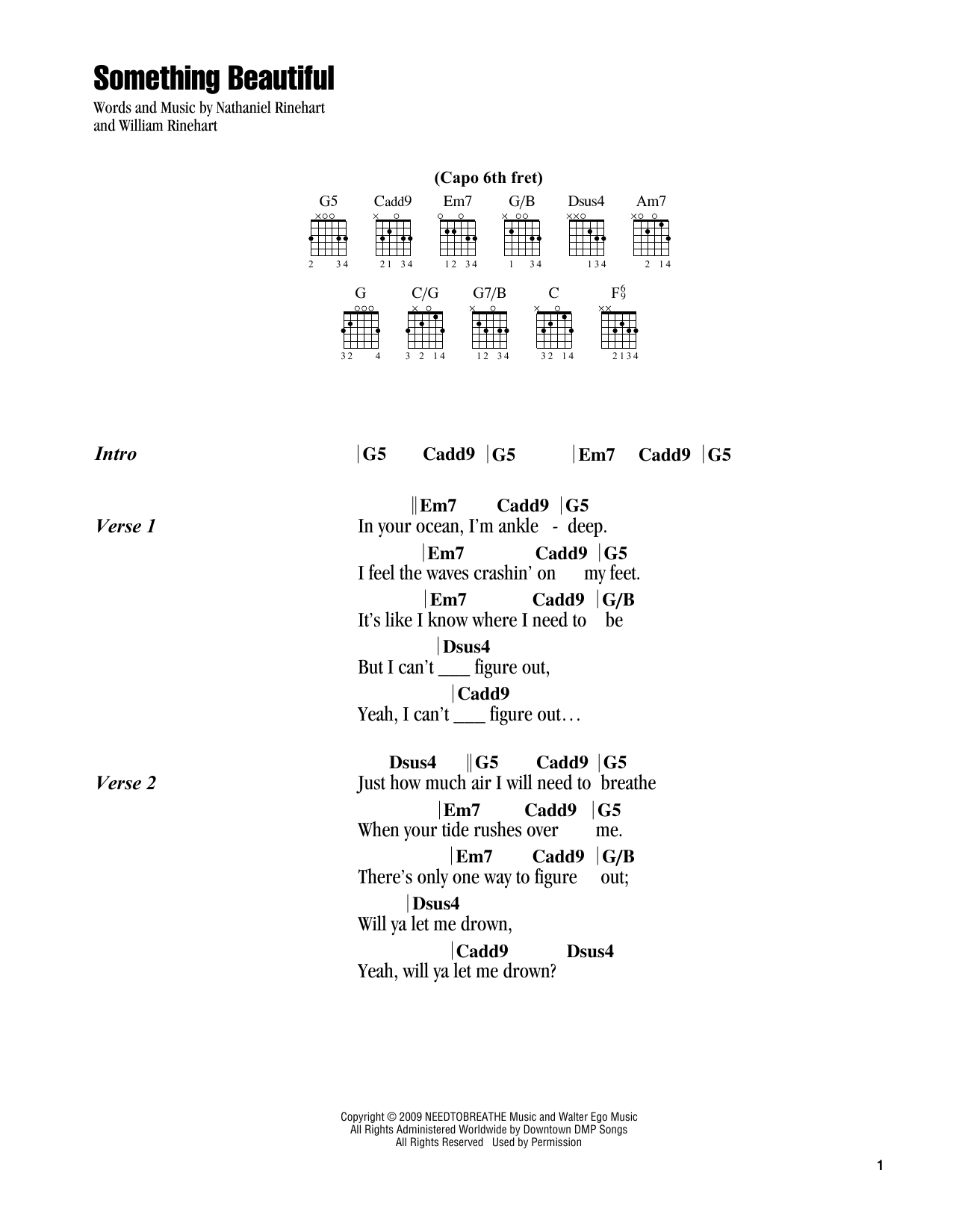 NEEDTOBREATHE Something Beautiful Sheet Music Notes & Chords for Piano, Vocal & Guitar Chords (Right-Hand Melody) - Download or Print PDF