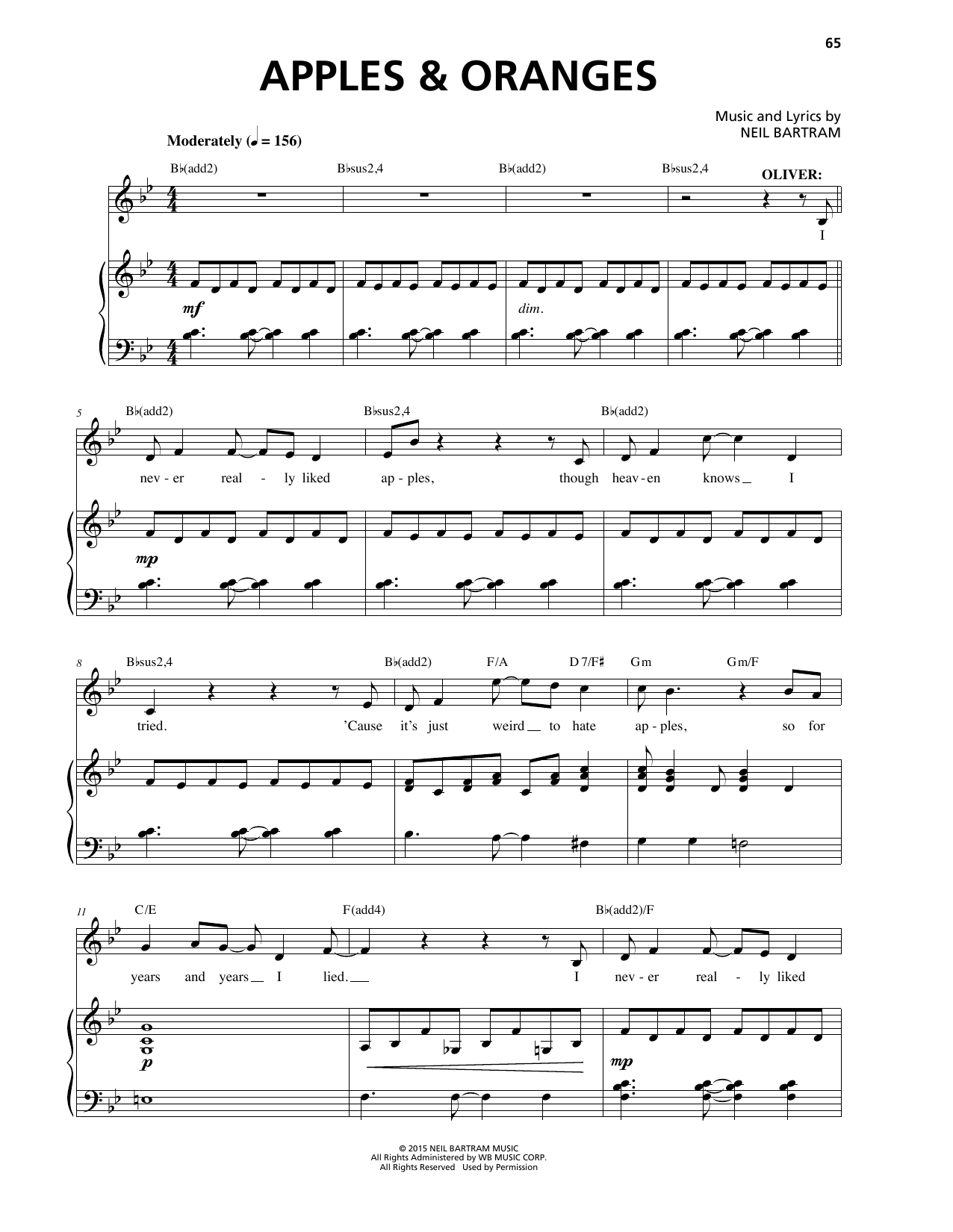 Neil Bartram Apples & Oranges Sheet Music Notes & Chords for Piano & Vocal - Download or Print PDF