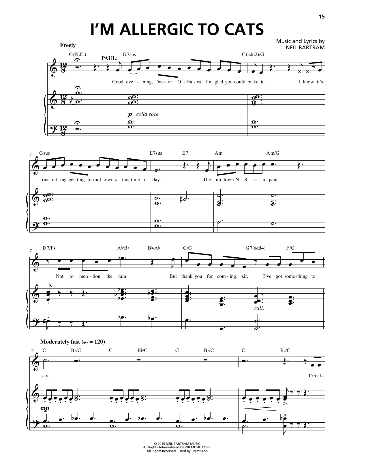Neil Bartram I'm Allergic To Cats Sheet Music Notes & Chords for Piano & Vocal - Download or Print PDF