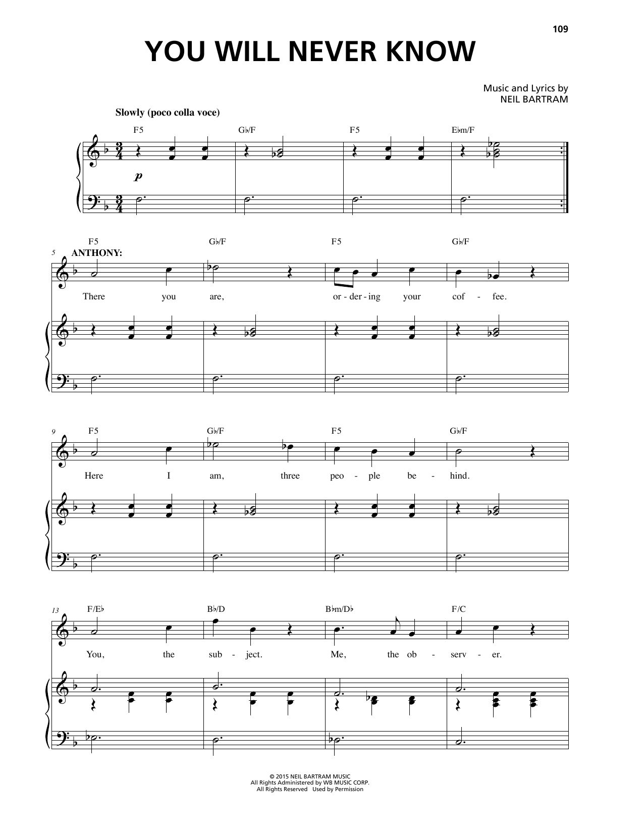 Neil Bartram You Will Never Know Sheet Music Notes & Chords for Piano & Vocal - Download or Print PDF
