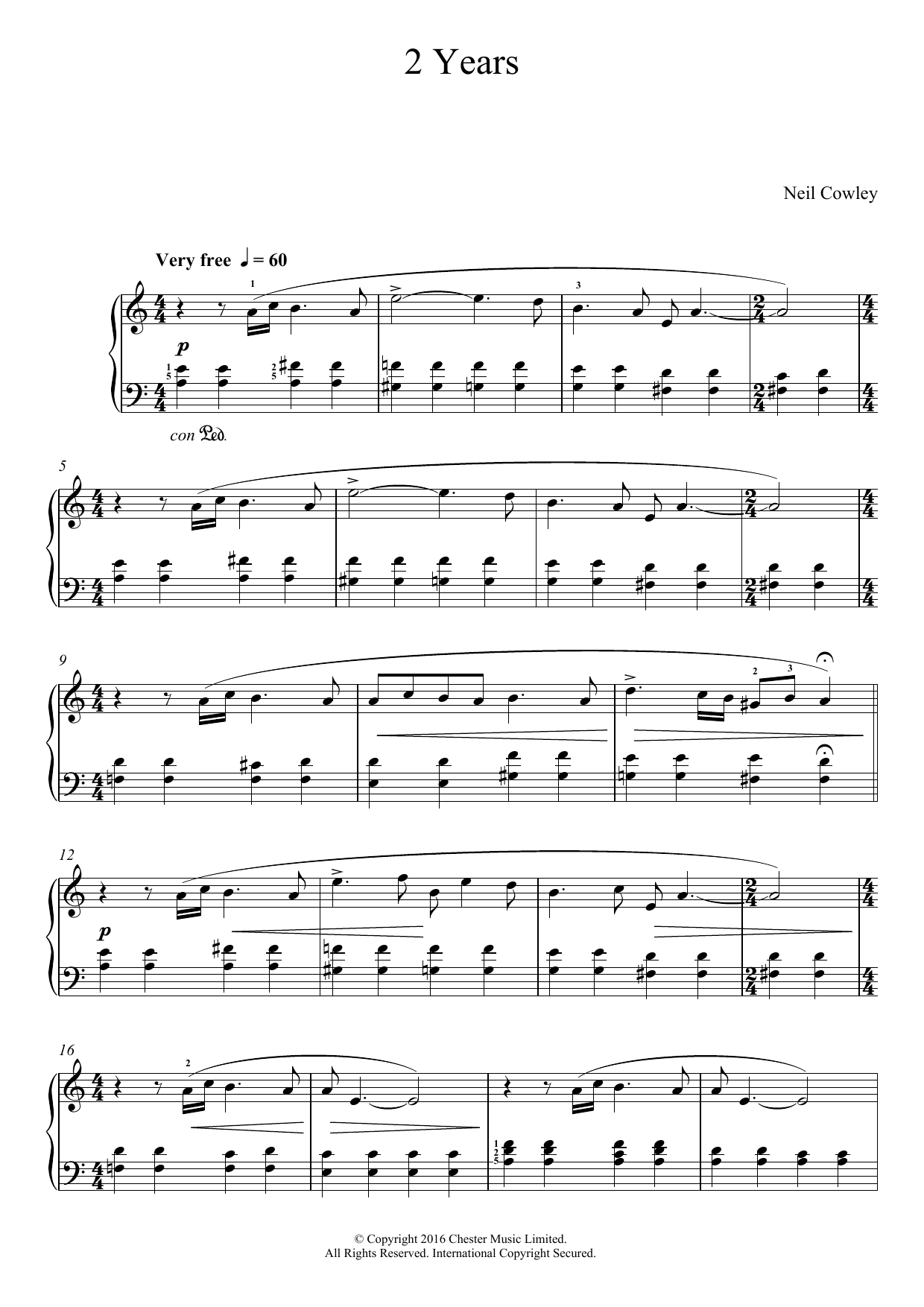 Neil Cowley 2 Years Sheet Music Notes & Chords for Easy Piano - Download or Print PDF