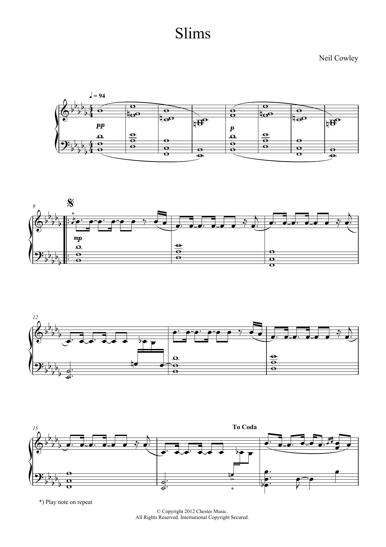 Neil Cowley Slims Sheet Music Notes & Chords for Piano - Download or Print PDF