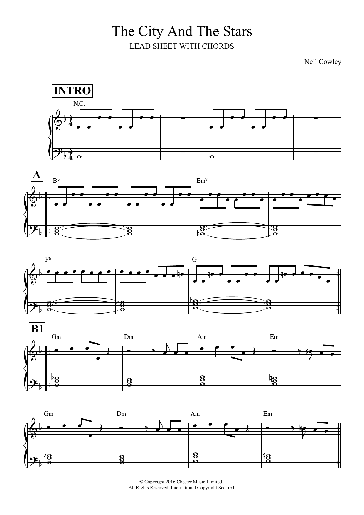 Neil Cowley Trio The City And The Stars Sheet Music Notes & Chords for Melody Line & Chords - Download or Print PDF