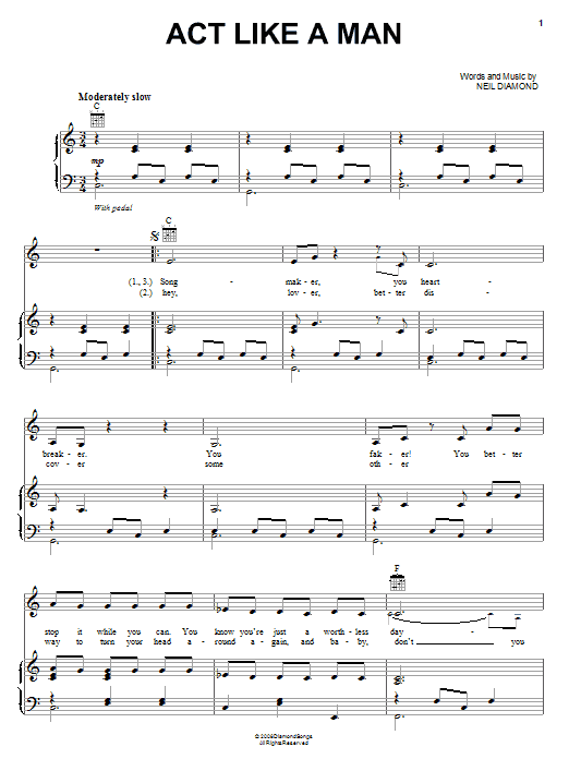 Neil Diamond Act Like A Man Sheet Music Notes & Chords for Piano, Vocal & Guitar (Right-Hand Melody) - Download or Print PDF