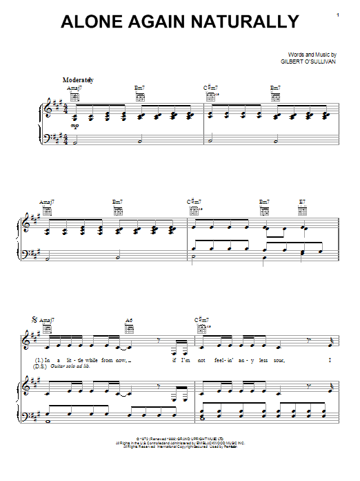 Neil Diamond Alone Again (Naturally) Sheet Music Notes & Chords for Piano, Vocal & Guitar (Right-Hand Melody) - Download or Print PDF