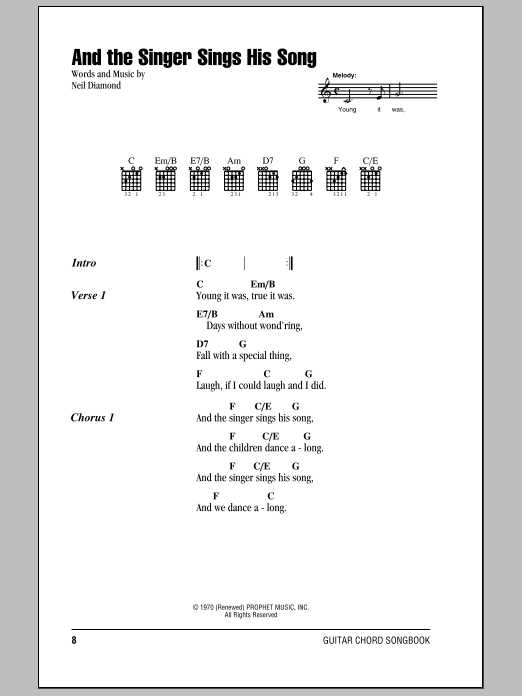 Neil Diamond And The Singer Sings His Song Sheet Music Notes & Chords for Lyrics & Chords - Download or Print PDF