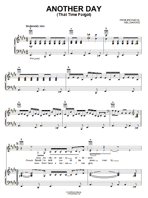 Neil Diamond Another Day (That Time Forgot) Sheet Music Notes & Chords for Piano, Vocal & Guitar (Right-Hand Melody) - Download or Print PDF Neil Diamond Another Day (That Time Forgot) Sheet Music Notes & Chords for Piano, Vocal & Guitar (Right-Hand Melody) - Download or Print PDF