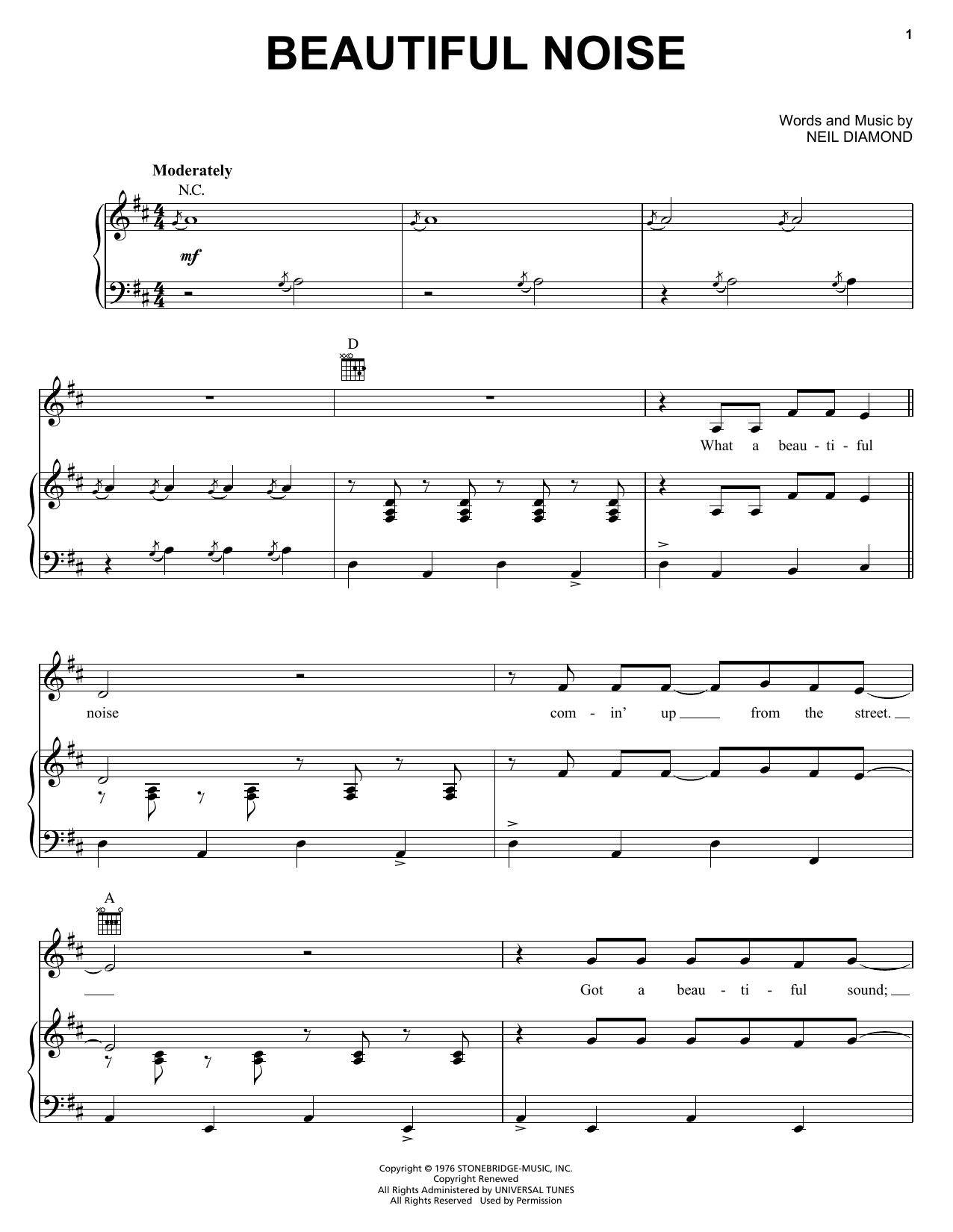 Neil Diamond Beautiful Noise Sheet Music Notes & Chords for Easy Piano - Download or Print PDF