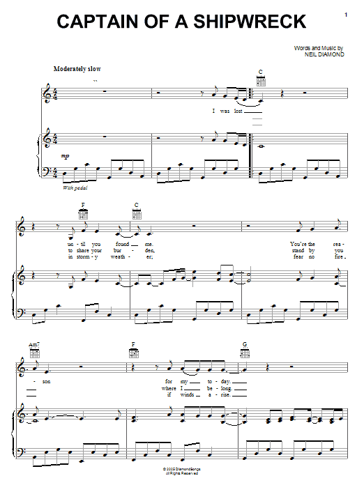 Neil Diamond Captain Of A Shipwreck Sheet Music Notes & Chords for Piano, Vocal & Guitar (Right-Hand Melody) - Download or Print PDF Neil Diamond Captain Of A Shipwreck Sheet Music Notes & Chords for Piano, Vocal & Guitar (Right-Hand Melody) - Download or Print PDF