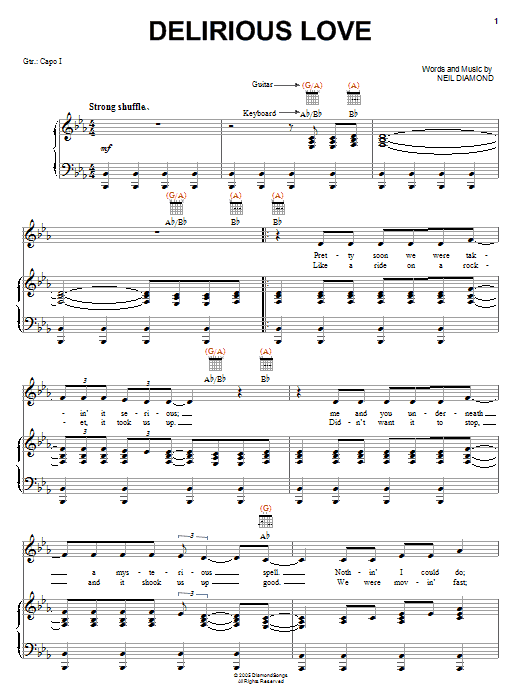 Neil Diamond Delirious Love Sheet Music Notes & Chords for Easy Guitar Tab - Download or Print PDF Neil Diamond Delirious Love Sheet Music Notes & Chords for Easy Guitar Tab - Download or Print PDF
