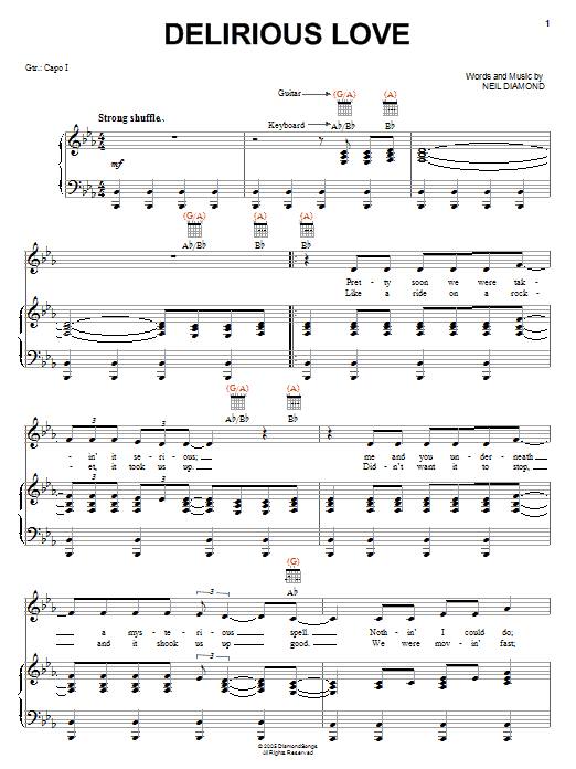Neil Diamond Delirious Love Sheet Music Notes & Chords for Easy Guitar Tab - Download or Print PDF