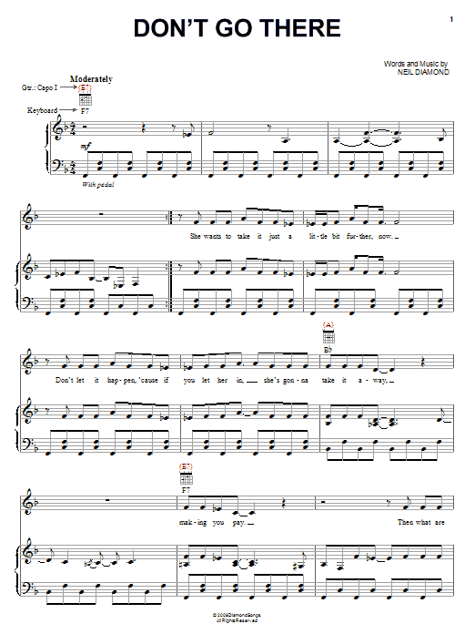 Neil Diamond Don't Go There Sheet Music Notes & Chords for Piano, Vocal & Guitar (Right-Hand Melody) - Download or Print PDF